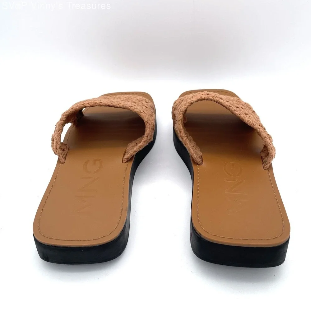 Mango MNG Braided Crochet Platform Slide Sandals Tan Brown Size EU 41 US 10